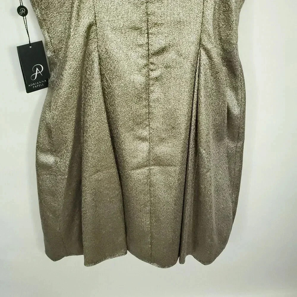 ADRIANNA PAPELL NEW Women's Size 10 Cocktail Dress Metallic Pleated Strapless - Picture 8 of 16